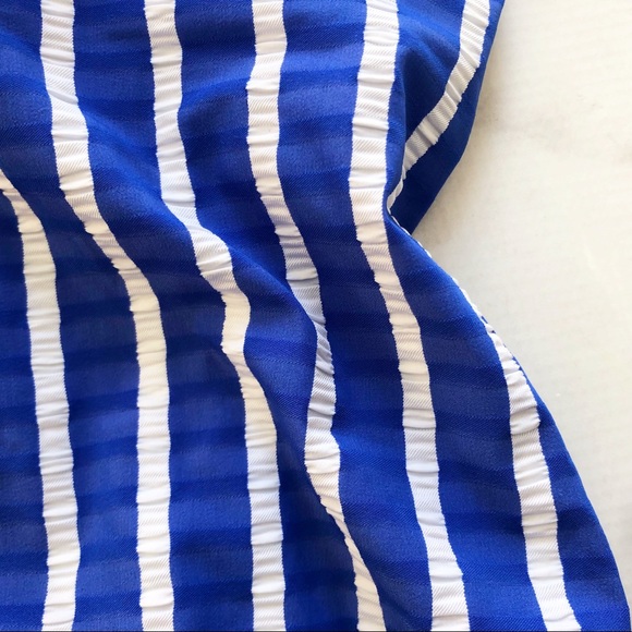 Blue Stripe V Neck Lace Up Back One Piece Swimsuit - Picture 3 of 8